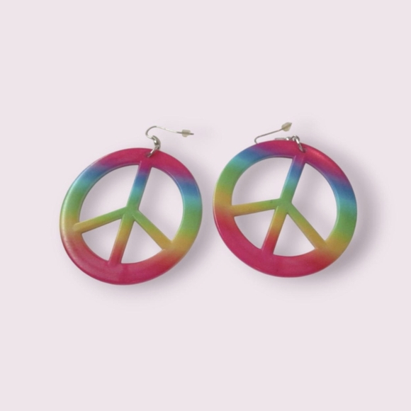 Rainbow Peace Sign Earrings - Picture 2 of 2
